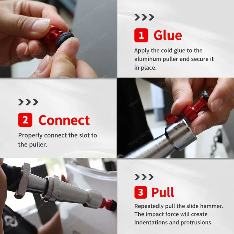 5-Piece Set Of Car Body Dent Repair Pull Hammer, Paint-Free Puller, Hail Pit Repair Tool, Built-In Spring Telescopic Pull Hammer