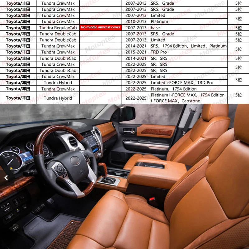 For 2007-2025 Toyota Tundra Crew Max Double Cab Hybrid Custom Fit Car Accessories Seat Covers 5 Seats Top Quality Leather CM World