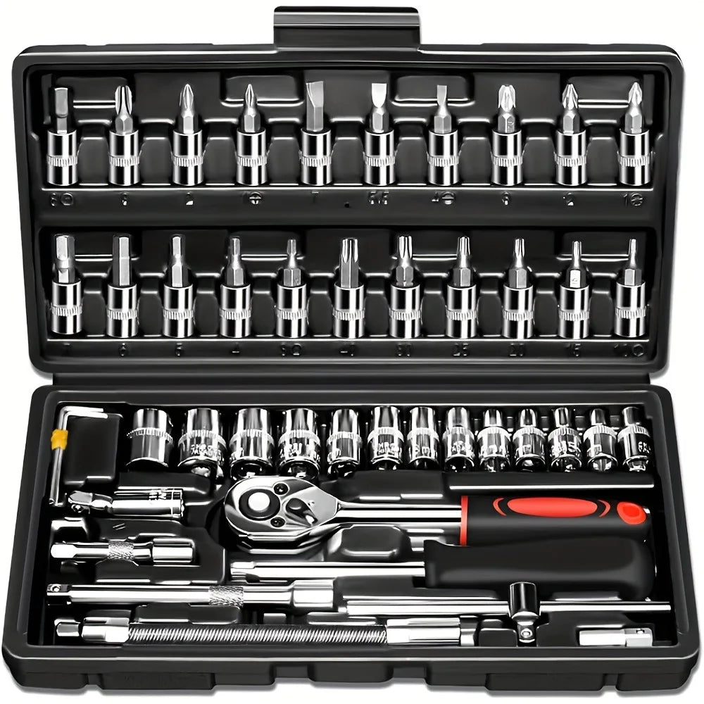 216-Piece Professional Socket Set - 1/2" 3/8" 1/4" Drive SAE & Metric, 72-Tooth Ratchet for Automotive & Home Repair CM World