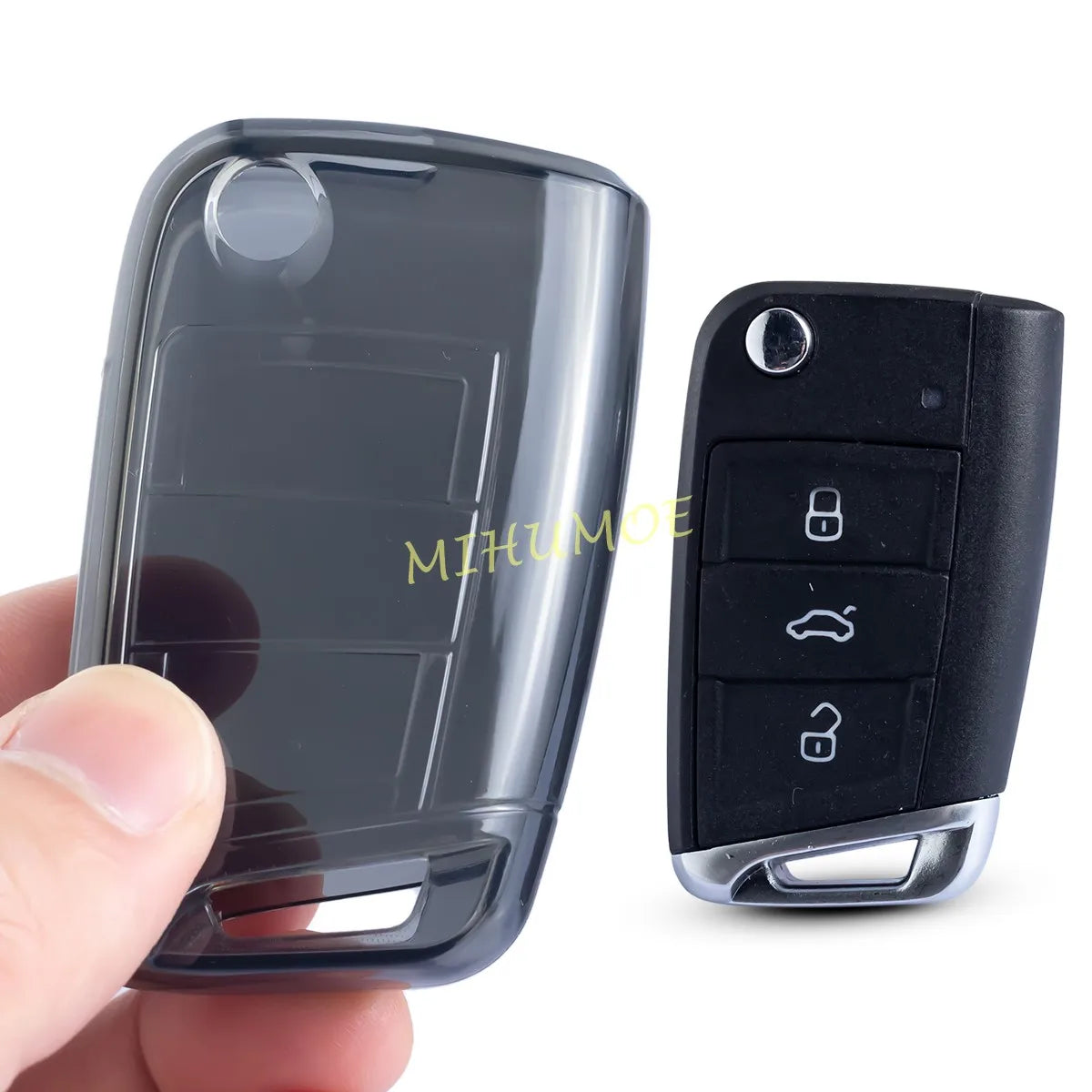 For Skoda VW Black Transparent Car Flip Key Fob Case Cover Keychain Ring Kodiaq Superb Octavia Karoq Tiguan Golf Polo SEAT Ateca CM World