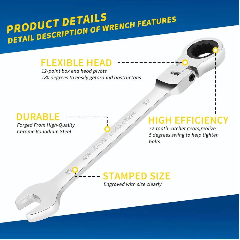 1pc 6mm-32mm 72-Tooth Ratcheting Wrench Spanner Socket Tool Flexible Reversible Head Combination Ratchet Wrench Universal keys C