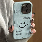 Funny Cartoon Smile Angry Face Phone Case For iPhone 17 16 15 14 13 12 11 Pro 17 15 Plus 17 Air Colorful Folds Texture TPU Cover