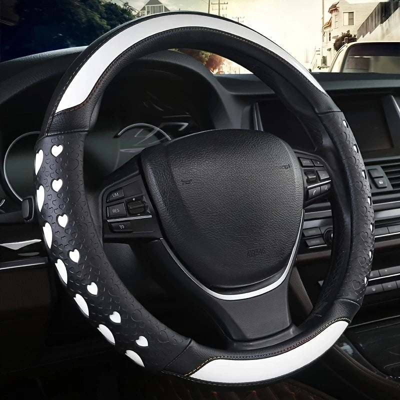 Sweet Heart Design Steering Wheel Wrap - Durable PU Leather, Anti-Slip Inner Circle, Fits Most Vehicles