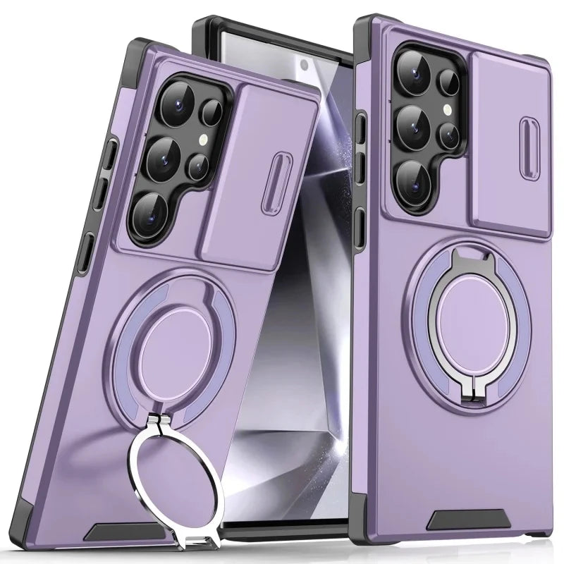 Slide Camera Protection Armor Phone Case For Samsung Galaxy S26 Ultra S 26 Plus S26Ultra 5G Car Magnetic Holder Metal Ring Cover Car Mobile World
