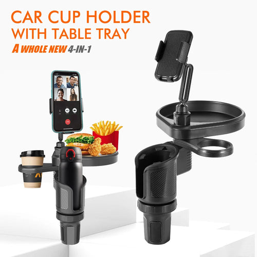 4 In 1 Car Cup Holder Expander Tray with Phone Holder Car Drink Holder 2 Cup Holders Road Trip & Car Traveling Essential Gadget CM World