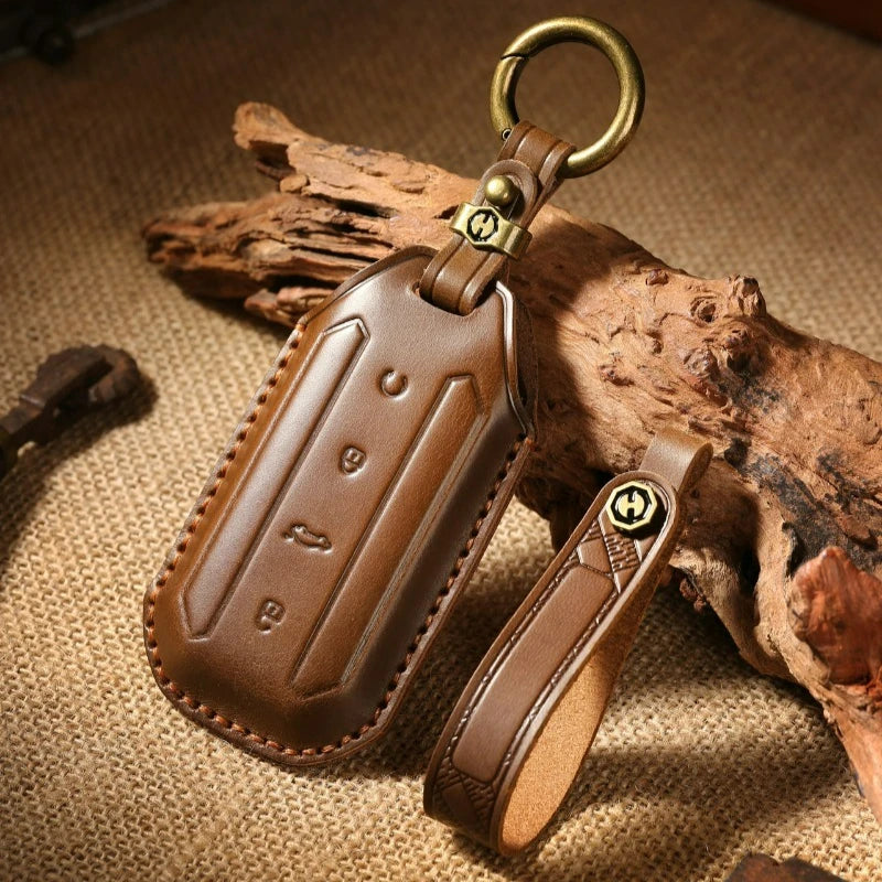 Genuine Cow Leather Car Remote Smart Key Fob Case Cover Bag Chain Holder Buttons Protector Keychain For Jaecoo 5 J5 EV 2025 2026