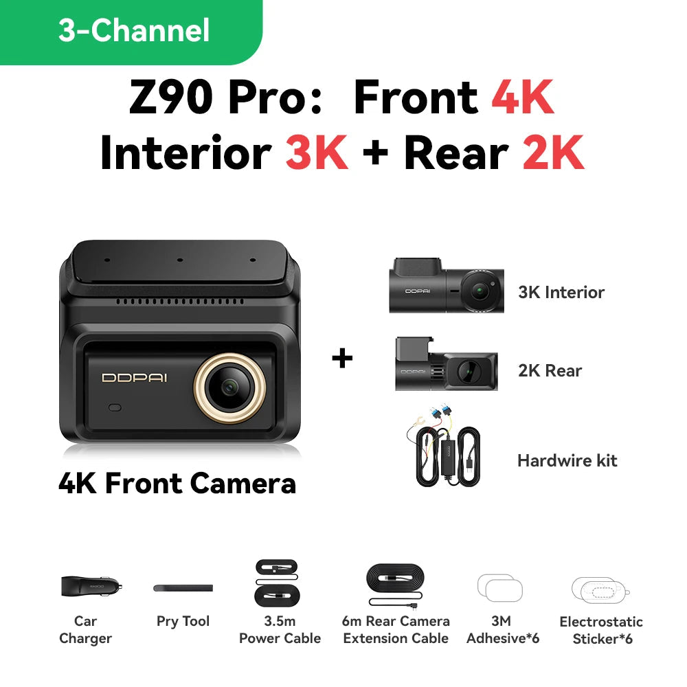 DDPAI New Z90Pro 4K+2K Front and Rear Car Dash Cam Dual HDR Sony Sensor ADAS Parking Mode WiFi 5G Car DVR Camera Video Recorder Car Mobile World
