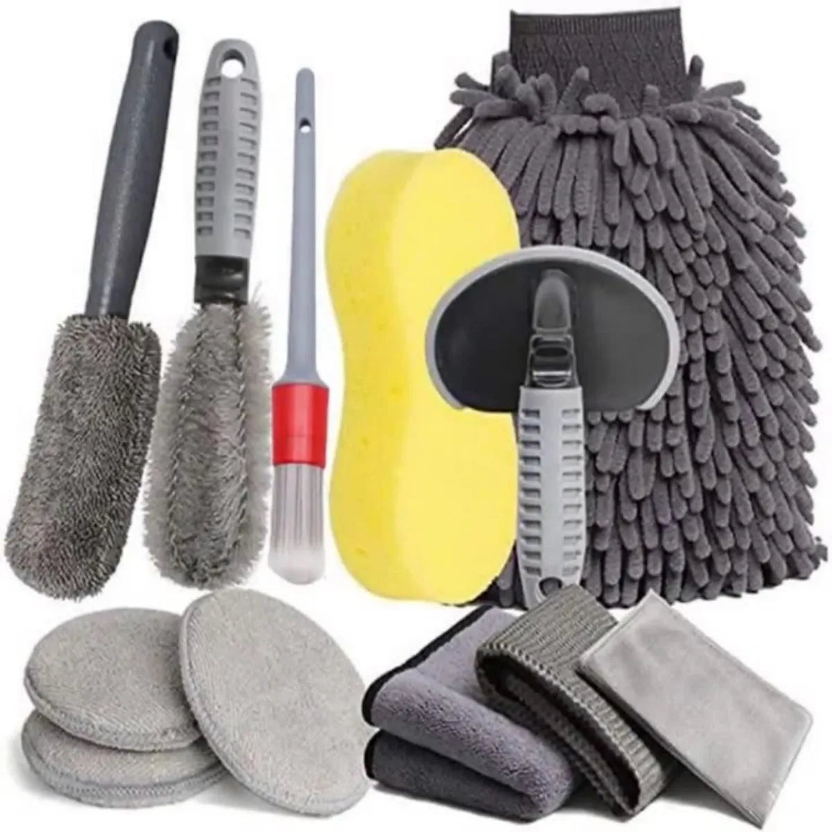 6/9/12Pcs Auto Detailing Kit - Soft Microfiber Towels Tire Brush Car Wash Sponge & Wax Applicator Essential Car Care Tools