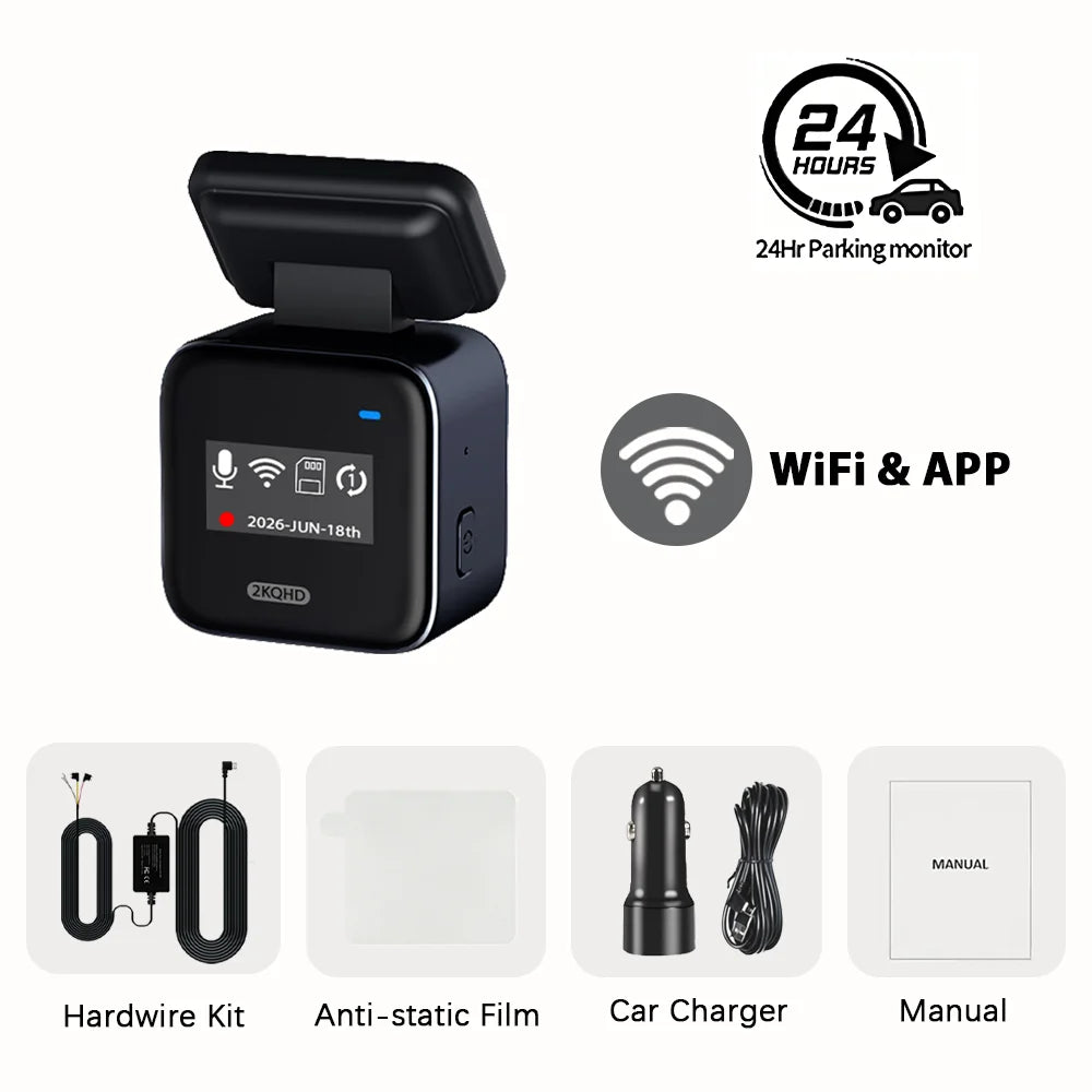 ZKCAMSPY Mini Car DVR 2K Tiny Dash Cam WiFi APP Control Night Vision 24 Parking Loop Recording G-Sensor Video Recorder Dashcam