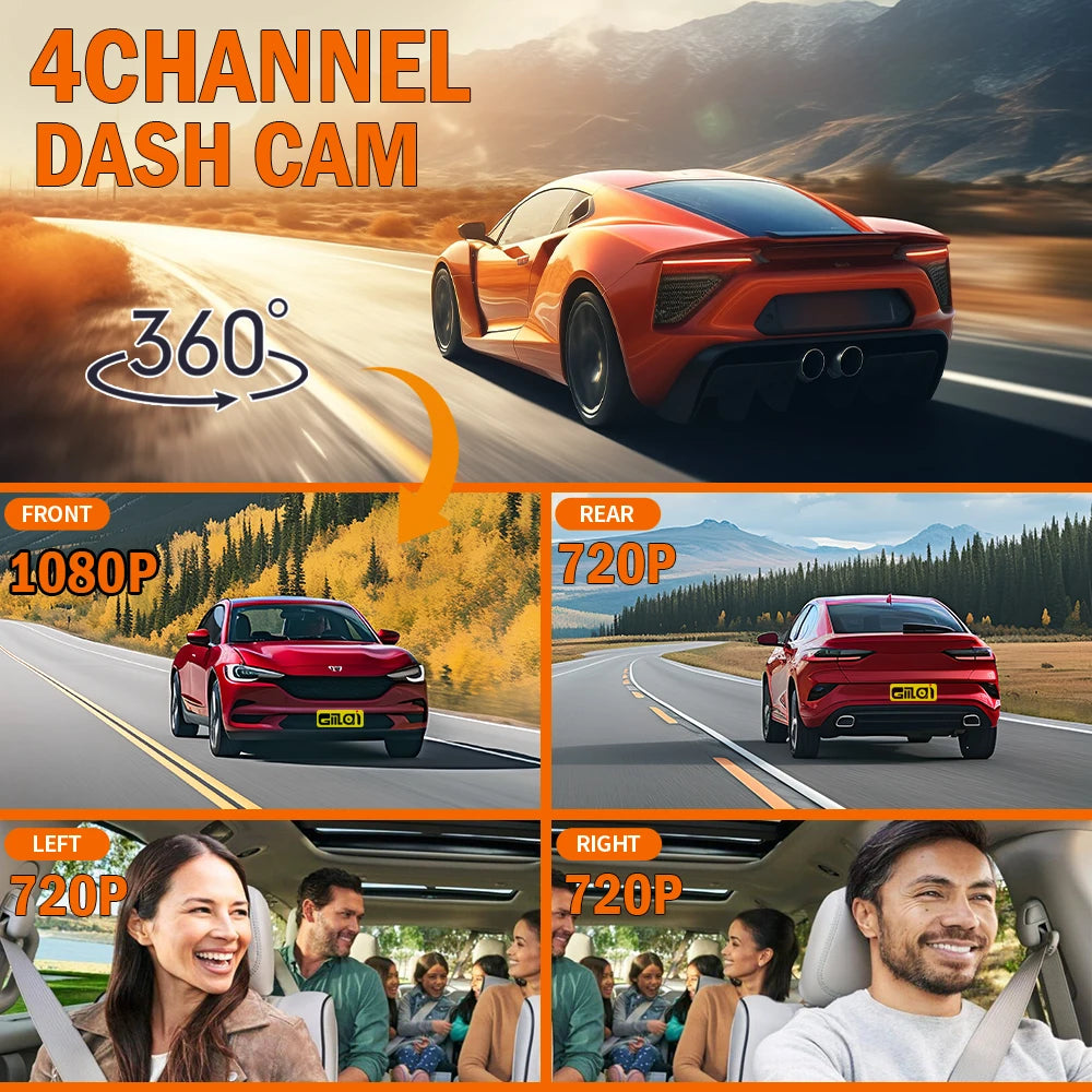 Dashcam for Cars 4 Channel Black Box WiFi Driving Camera FHD 1080P Night Vision Loop Recording Add Hardwire Kit Car Accessories Car Mobile World