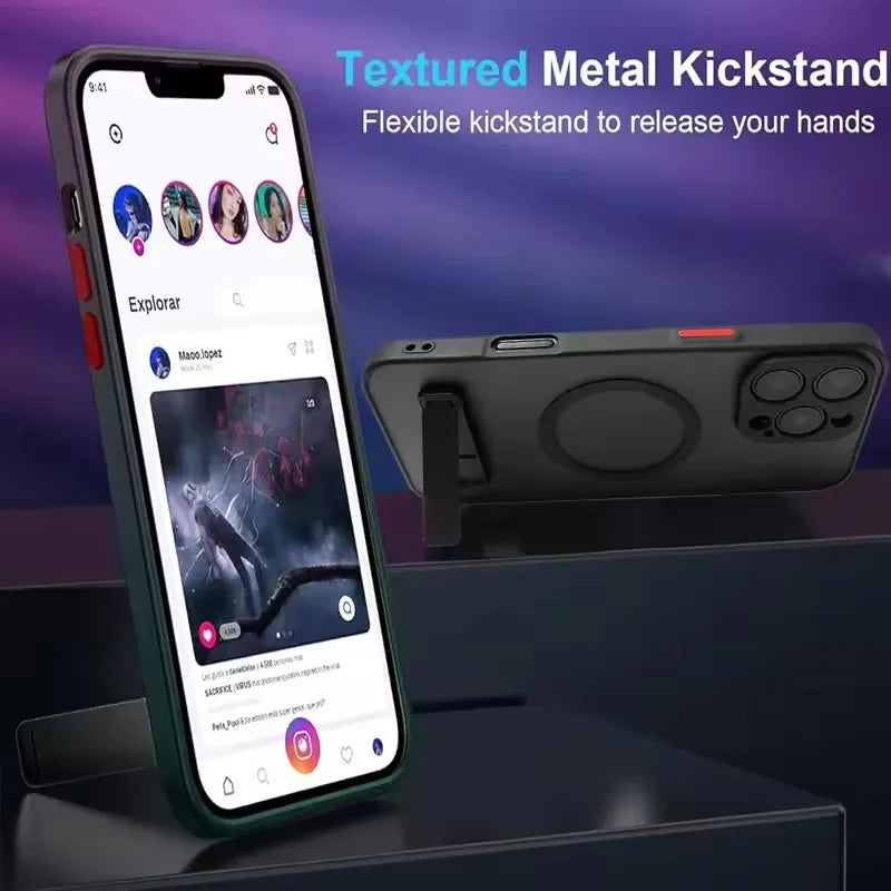 Magnetic Mobile Phone Case with Stand for iPhone 17 16 Pro Max 15 14 Plus 13 12 11 Translucent Cover with Kickstand Car Mobile World