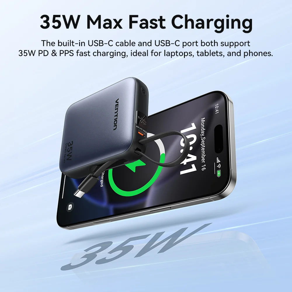 Vention 35W Mini Power Bank PD Fast Charge 10000mAh Portable PowerBank for iPhone 17 16 Pro Samsung S25 External Battery Charger Car Mobile World