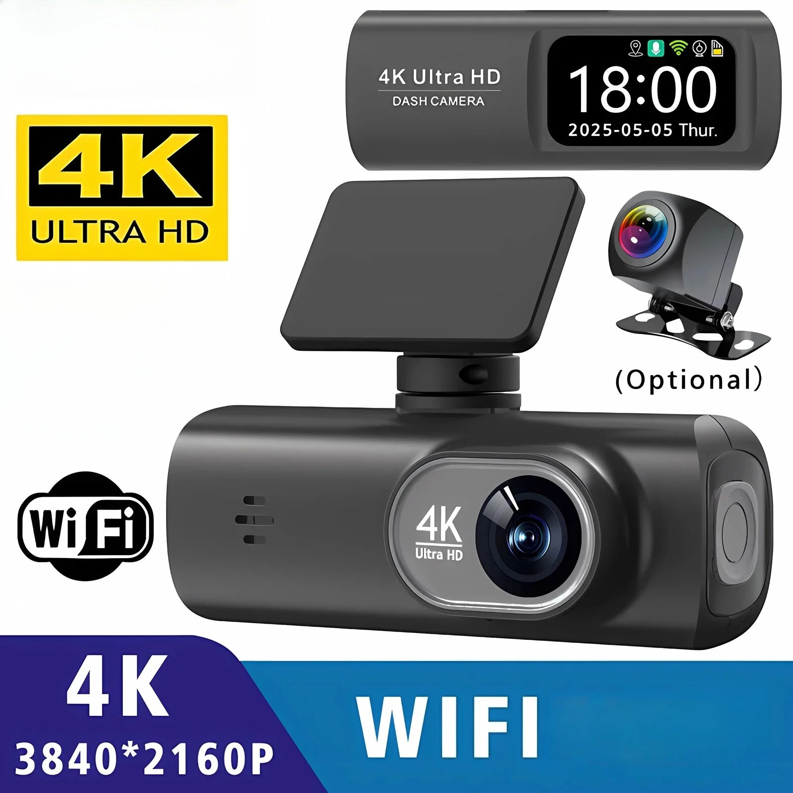 Dash Cam 4K 3840*2160P WIFI Car DVR Front and Rear Dual Lens Auto Car Camera With Night Vision Dashcam 24H Parking Monitor Car Mobile World
