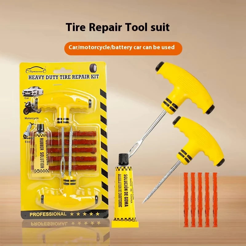 Car Tire Puncture Plugs Vacuum Tire Pass Emergency Repair Tools Glue Strips Glue Quick Repair Tire Repair Kit Patch Tool Set CM World