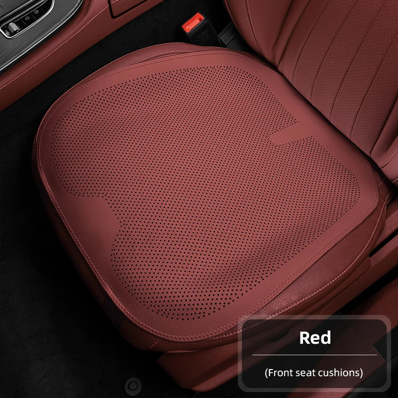Four-Season Universal Car Seat Cushion Pu Leather Protective Pad Perforated Breathable Integrated Half-Cover Front and Rear Seat Cover Car Interior Accessories Black Red Mocha Brown Orange CM World