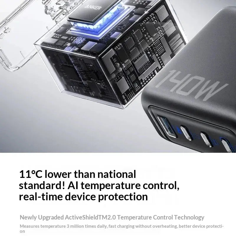 Anker 140w Gan Charger Pd 100w Multi Port Digital Display Ai Temperature Control Fast Charging For Macbook Laptop Phone Tablet Car Mobile World