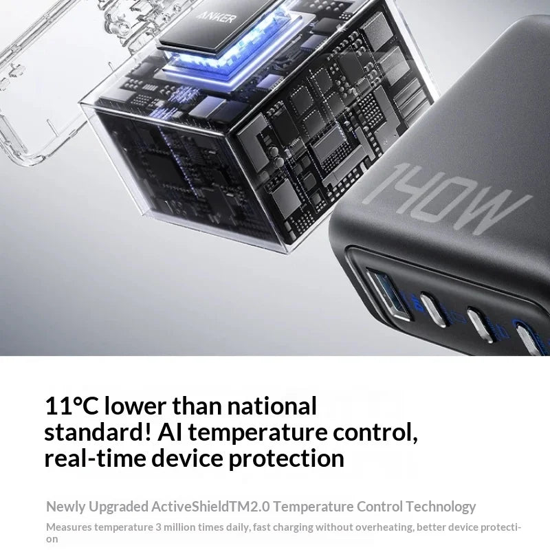 Anker 140w Gan Charger Pd 100w Multi Port Digital Display Ai Temperature Control Fast Charging For Macbook Laptop Phone Tablet