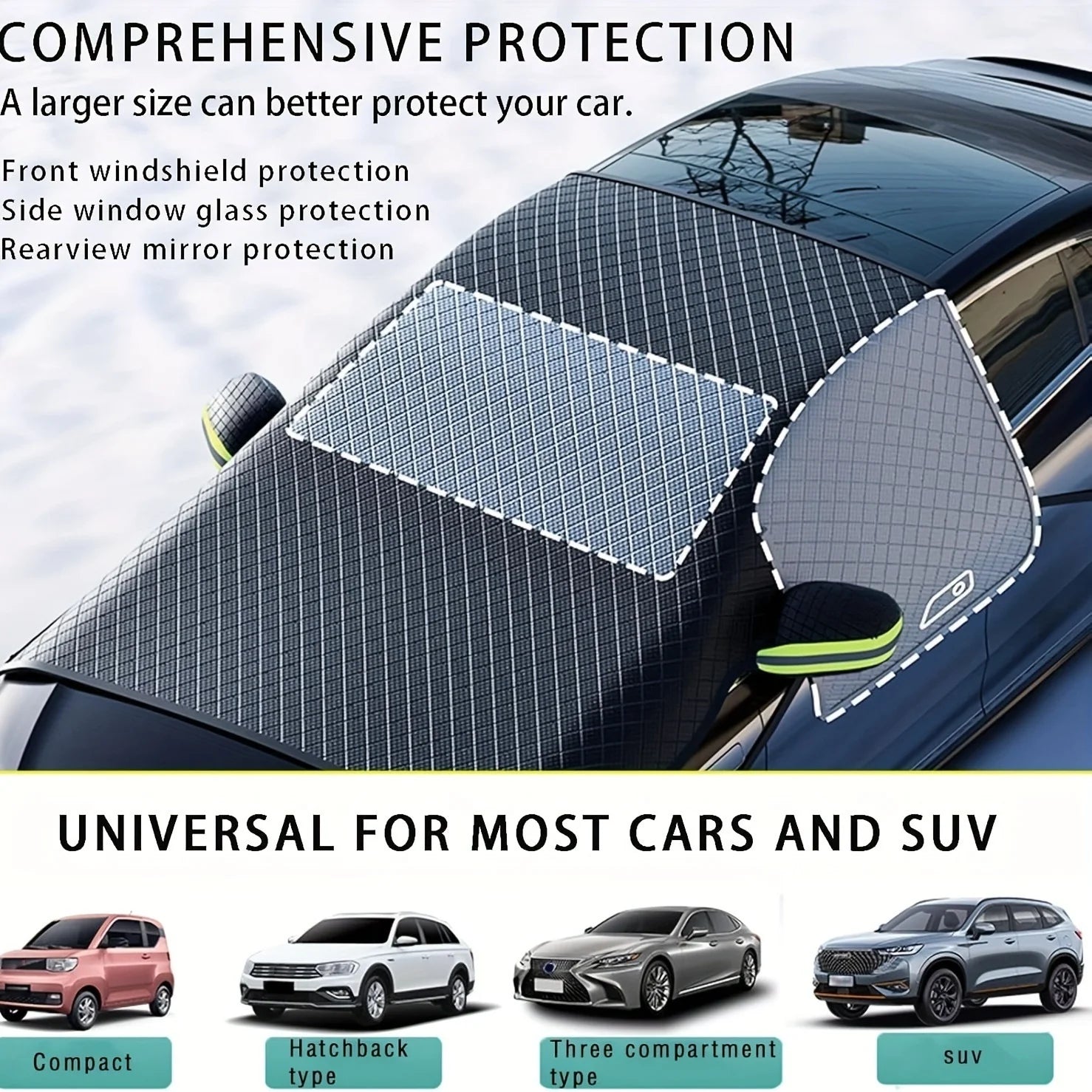Universal Magnetic Car Window Snow Cover With Reflective Strips Waterproof Thicken Anti Freeze Four Seasons Windshield Cover CM World