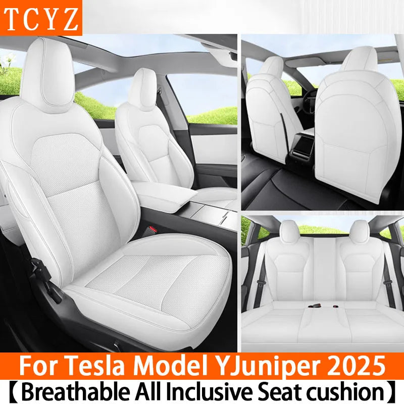TCYZ For Tesla New Model Y Juniper 2025 Full Set Seat Covers Leather Breathable Car Seat Cover Cushion Protector Replacement CM World