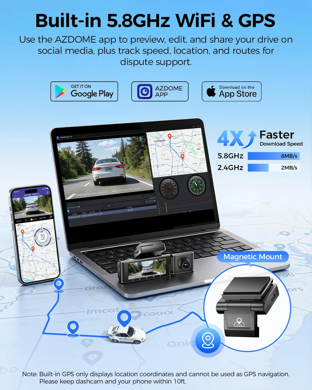 Upgrade AZDOME M550 Pro Dash Cam 4K Front Dashcam Auto 5.8Ghz Wi-Fi GPS G-sensor Car DVR 6 IR Night Vision Parking Monitor Car Mobile World