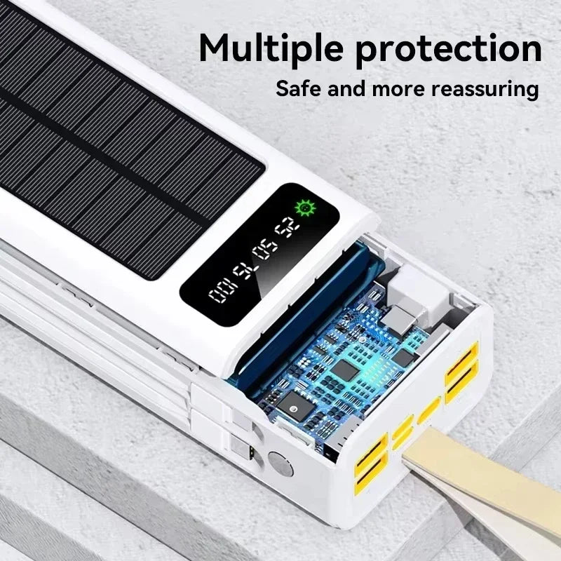 Lenovo 100000mAh Solar Power Bank High-capacity Built-in Cables External Battery LED Light Power Bank for  iPhone Samsung 2026 Car Mobile World