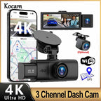 3 Channel WiFi 4K Dash Cam Front and Inside DashCam 1080P Rear Camera Night Vision 24H Parking Car DVR Black Box Support GPS Car Mobile World
