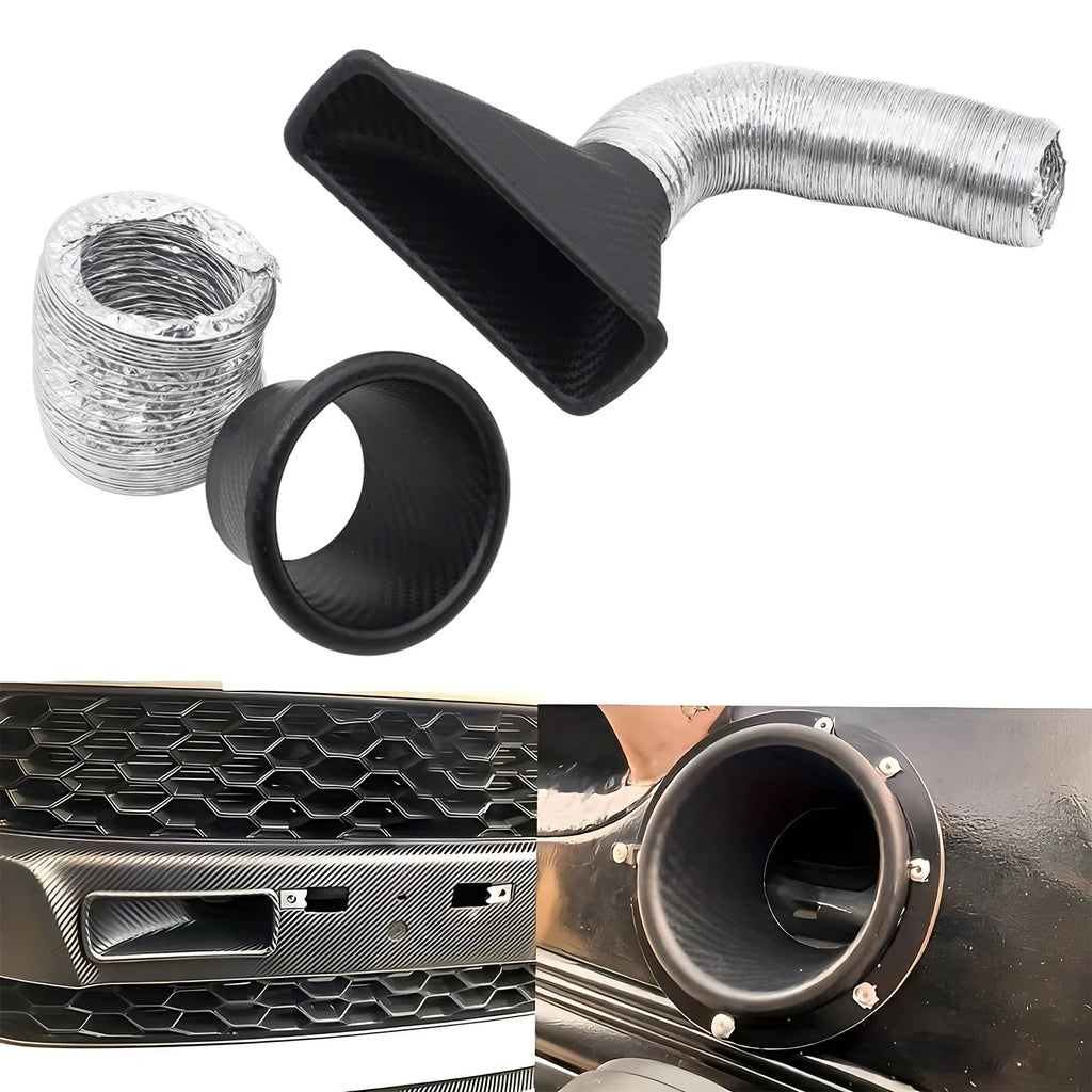 Car Front Bumper Admission Air Intake Pipe Kit Universal Turbo Inlet Hose ABS Plastic Carbon Fiber Look Cold Air Funnel Pipe Set CM World