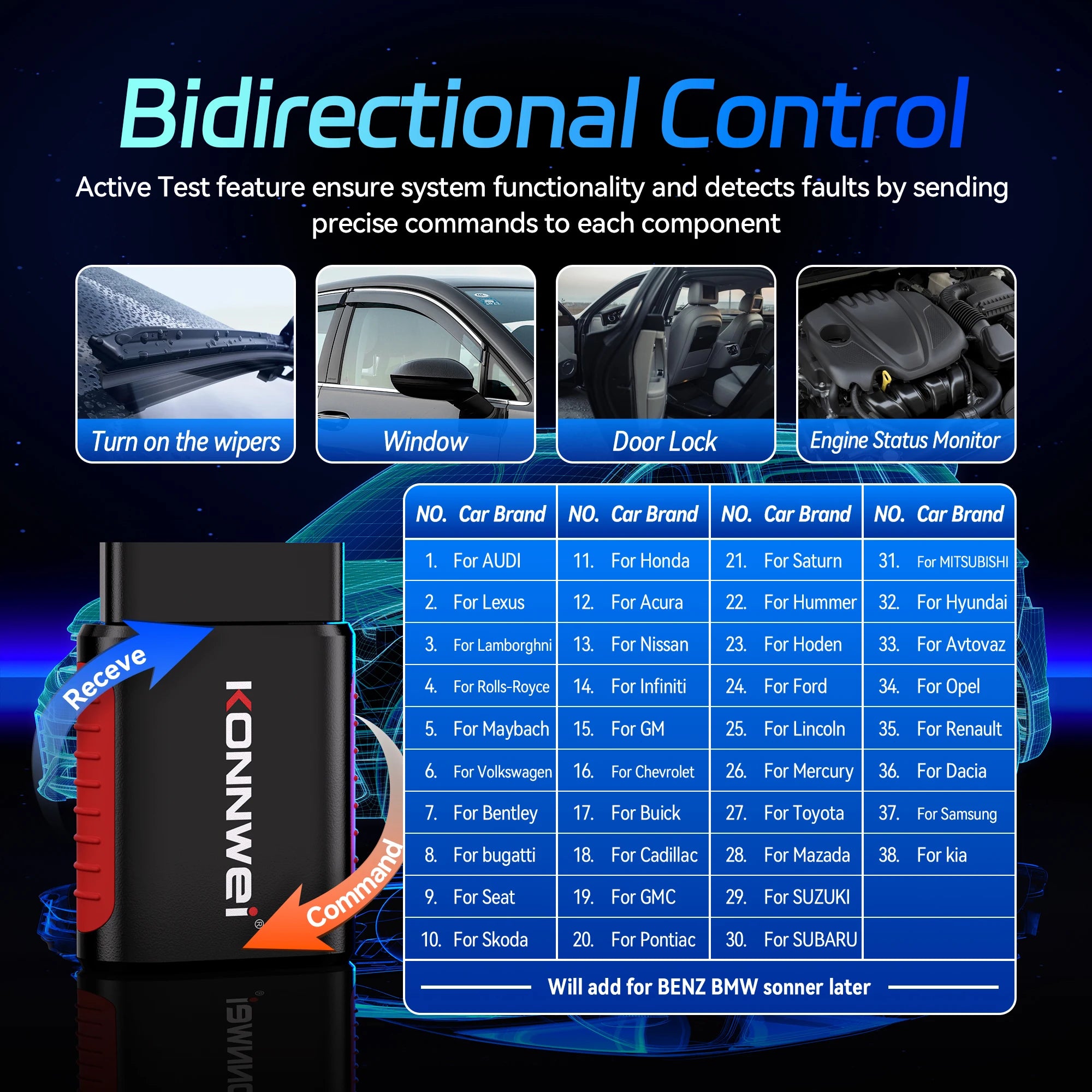 KONNWEi Car OBD2 Scanner Bluetooth Connection APP Control EPB/DPF/OiL/BMS Reset Function Fault Code View Car OBD Diagnostic Tool Car Mobile World