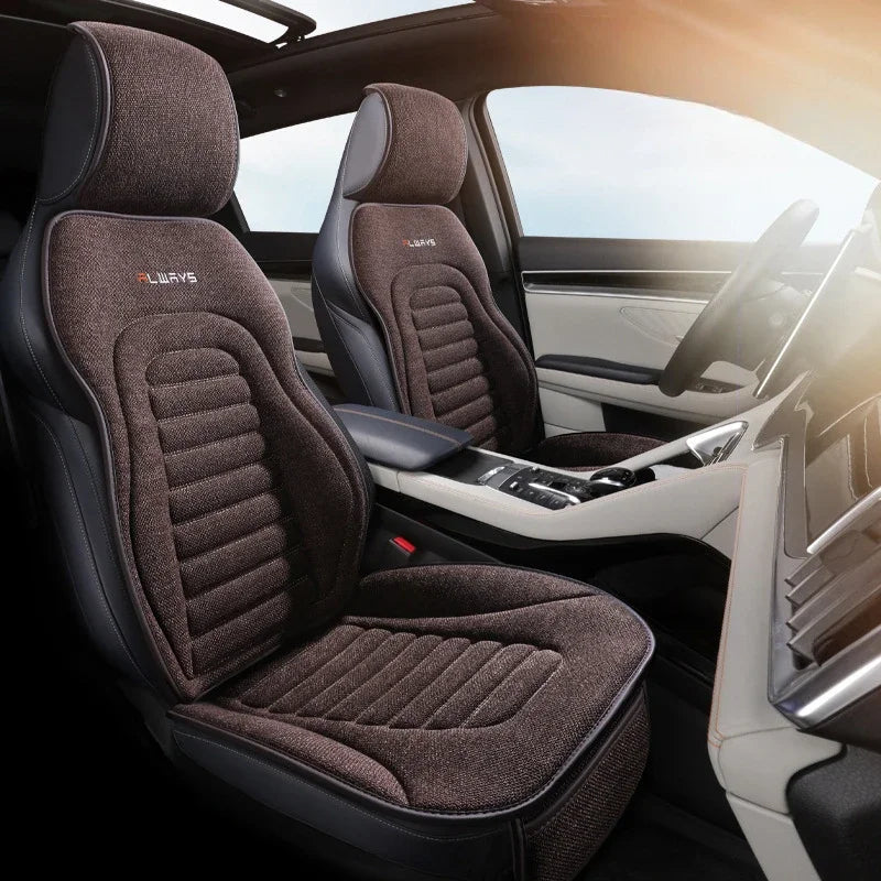 Flax Universal Car Seat Covers Four Season Breathable Car Seat Protector Pad Auto Accessories Interior Car Seat Covers Full Set CM World