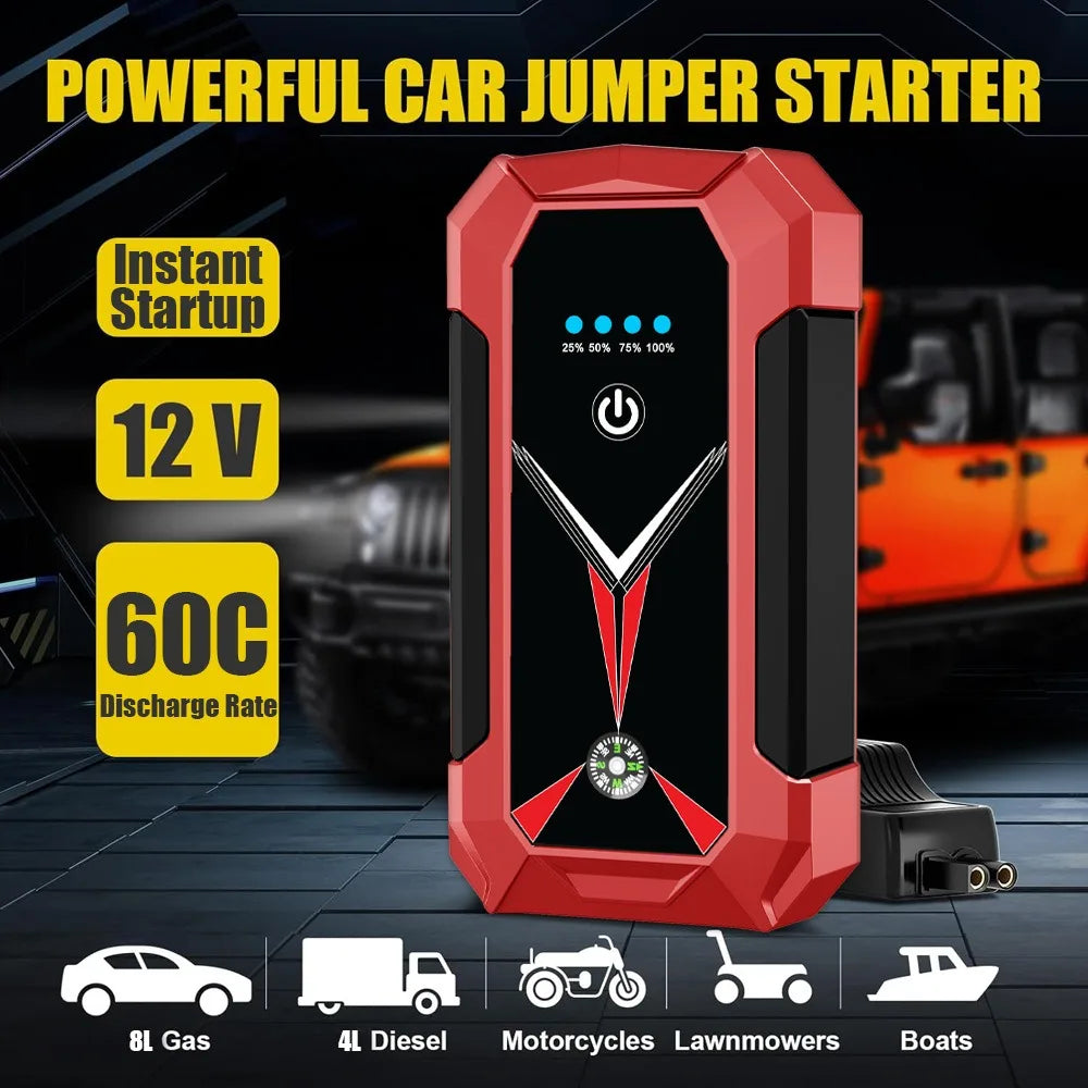 3000A Car Jump Starter with Power Bank 12V Emergency Battery Booster for Petrol Diesel Cars Portable Jump Box.