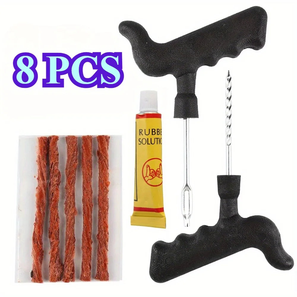 Durable Wear-Resistant Tubeless Tire Repair Kit Fast Puncture Fix with Rubber Strips, Universal for Cars, Motorcycles & Bicycles CM World