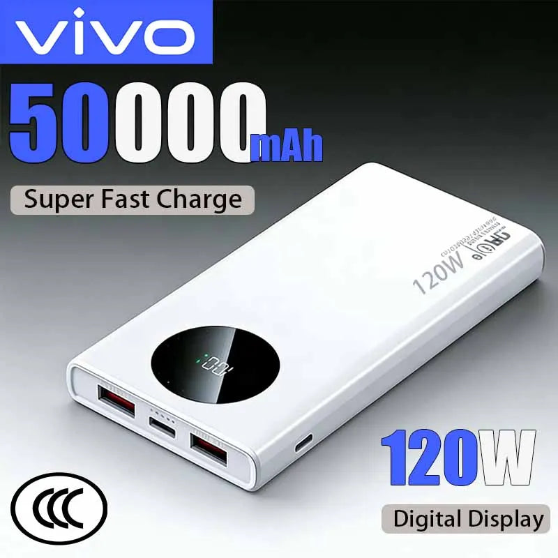 VIVO 50000mAh Power Bank 120W Super Fast Charging Digital Display Type-C USB Portable Charger For iPhone Samsung Huawei 2026 New Car Mobile World