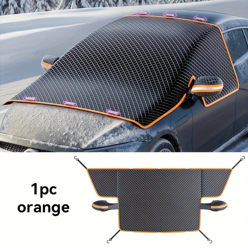 Windproof Snow Cover for Cars, Universal Windshield Frost Protector with Magnetic Edges, Durable Oxford Fabric CM World