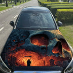 Grim Reaper and Giant Skull Cemetery Car Vinyl Wrap, PVC Material Waterproof Car Hood Sticker, Self-Adhesive Scratch-Resistant S