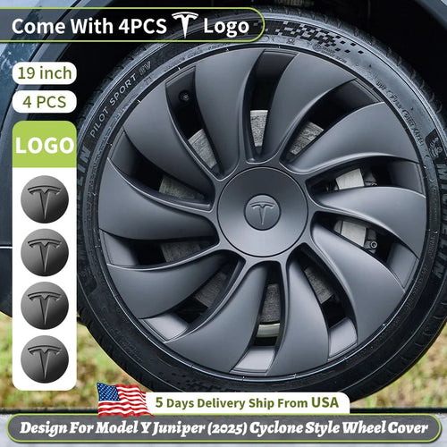 4PCS for Tesla Model Y 2025-2026 Juniper 19 Inch Smooth Style Hubcap Hub Cap Full Rim Cover Replacement Wheel Cap Accessories CM World