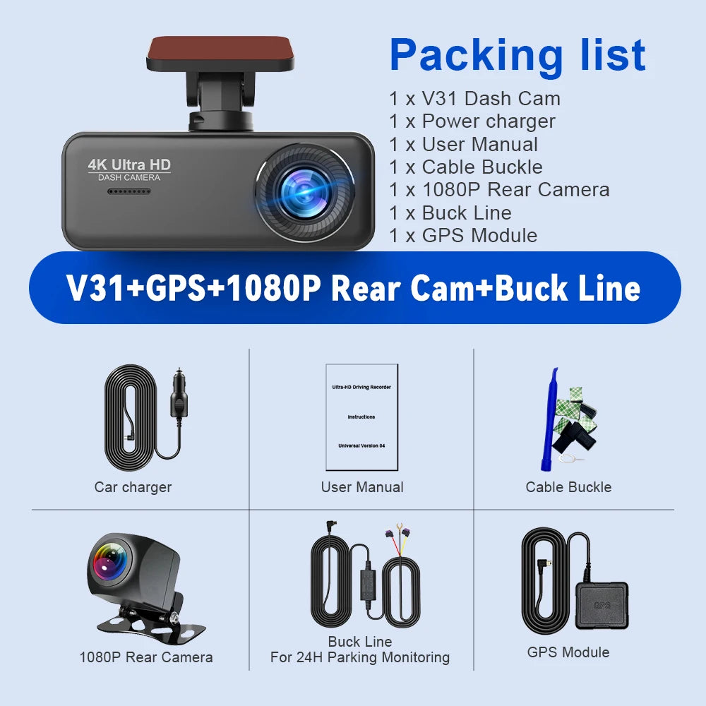 Soam 4K Ultra HD Dash Cam Car DVR Recorder Front and Rear Cam 170° Wide Angle WIFI GPS Car Camera WDR Night Vision APP Control