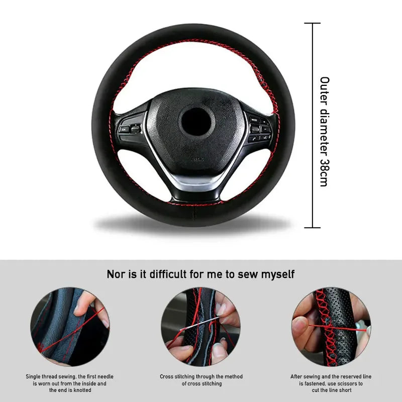 Steering Wheel Cover For Car Universal 38cm Braided Car Steering Wheel Protection Cover Suede Leather Anti Slip Car Accessories