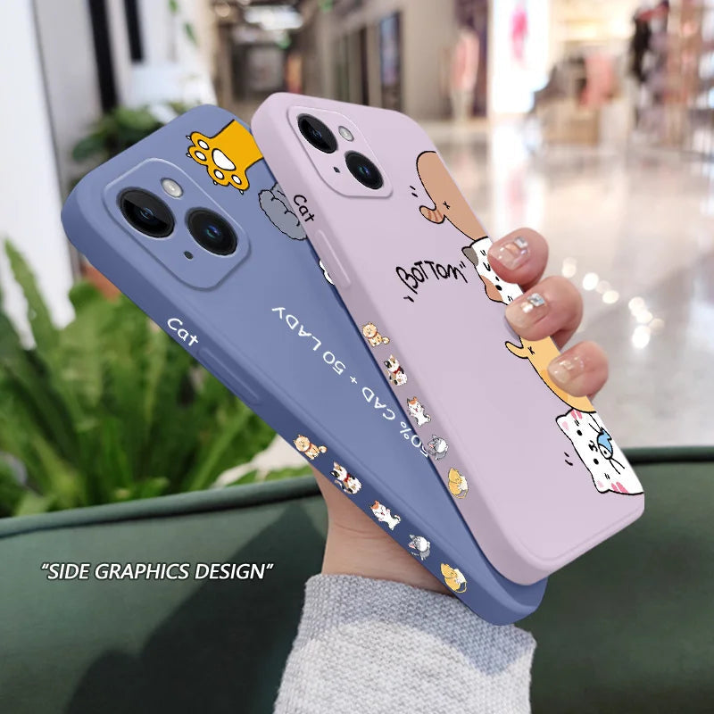 Cat Litter Phone Case For iPhone 17 17 Air 16 16e 15 14 13 12 11 Plus Pro Max Mini X XR XS Plus Liquid Silicone Cover