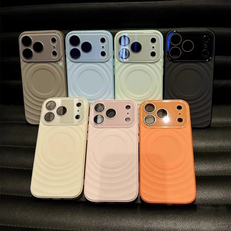 Fashion Liquid Silicone Water Ripple Pattern Big Window Phone Case For iPhone 17 16 15 Pro Max For Magsafe Magnetic Charge Cover Car Mobile World