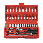 46-Piece Auto Maintenance Tool Set 1/4" Socket Ratchet Torque Wrench Pry Tools Combination Kit Household Car Repair Hand Tools