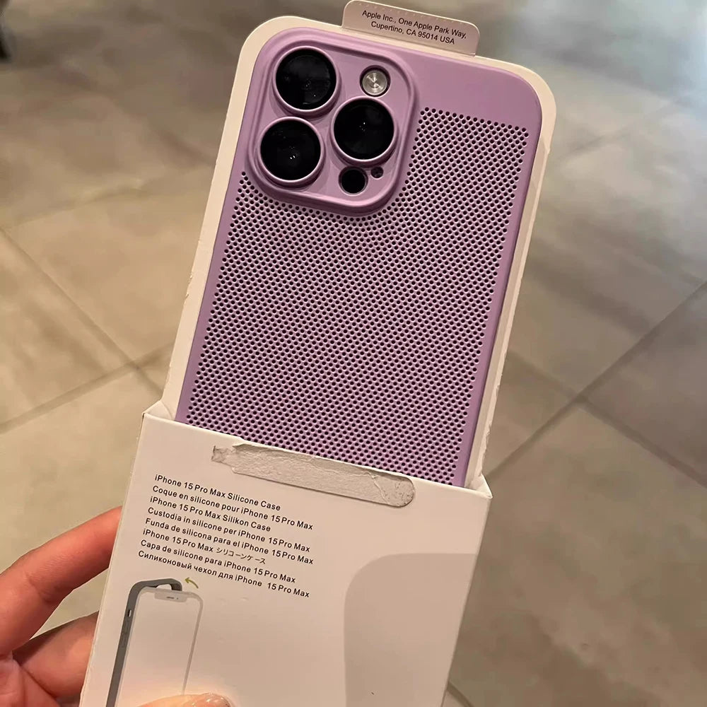New Honeycomb Heat Dissipation Phone Case For iPhone 16 15 14 13 17 Pro Max Plus Cooling Breathable Solid Color Shockproof Cover Car Mobile World