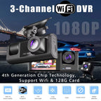 WiFi 3 Channel Car DVR Three Way Dash Cam Inside Vehicle Camera DVRs Recorder FHD 1080P Video Mini Registrator Dashcam Camco