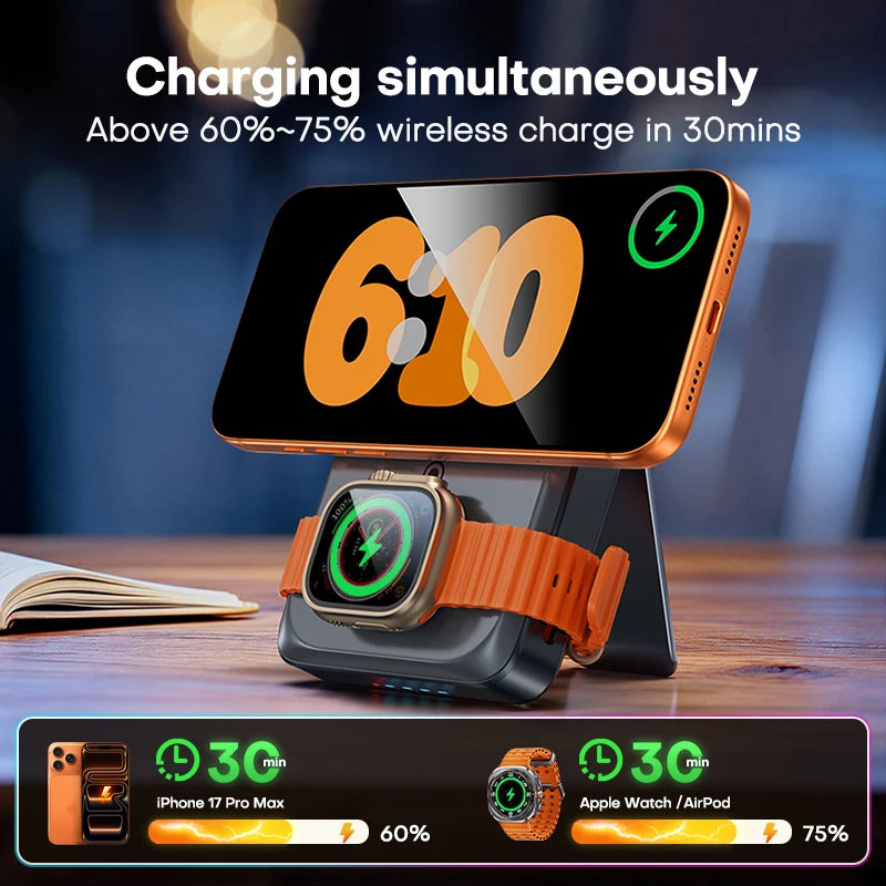 QOOVI Qi2 35W Magnetic Power Bank 10000mah Portable Charger For MagSafe 15W Wireless Fast Charging For iPhone 17 16 15 iWatch Car Mobile World