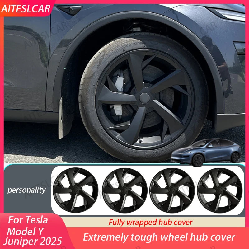 4PCS 19 Inch HubCap for Tesla Model Y Juniper 2025 Hubcap Performance Replacement 19''Crossflow Wheels Cover Full Rim Accessorie CM World