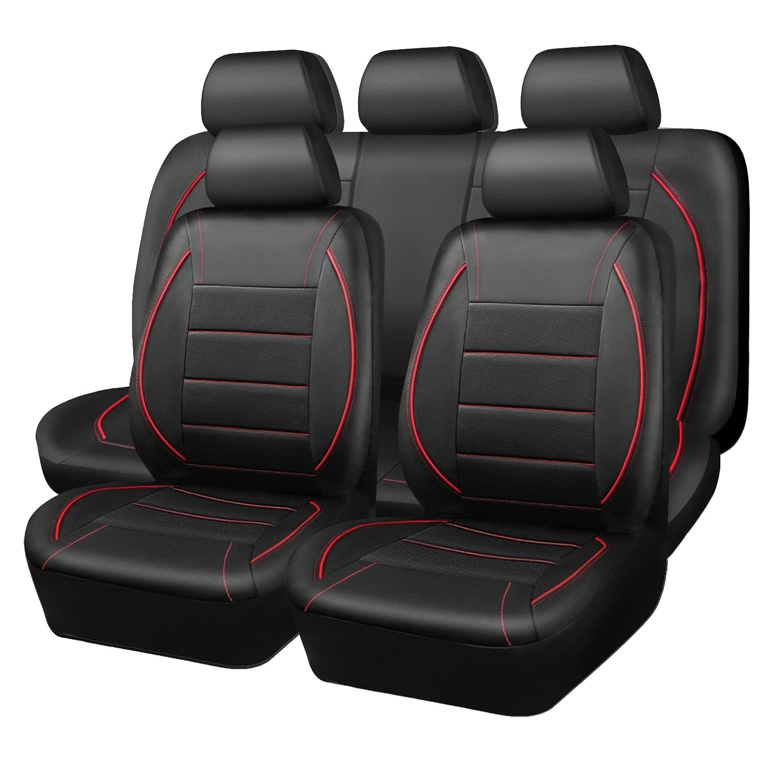 Universal Leather Car Seat Covers Red Simple Waterproof 5 Seat Car Seat Cover CM World