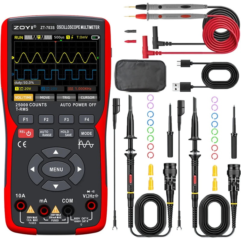 ZOYI color screen handheld dual-channel oscilloscope Multimeter 703s auto repair instrument multi-function measurement 3-in-1 CM World