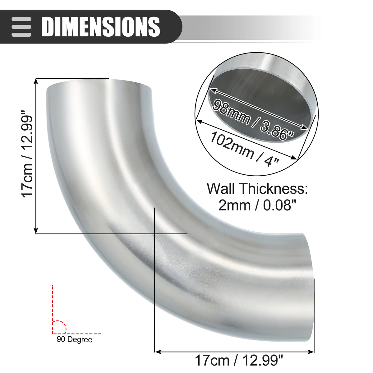 UXCELL Aluminum Alloy Tube OD 63mm 70mm 76mm 102mm Intercooler Pipe 45 90 Degree Air Intake Tube Silver for Car Air Intake Tube