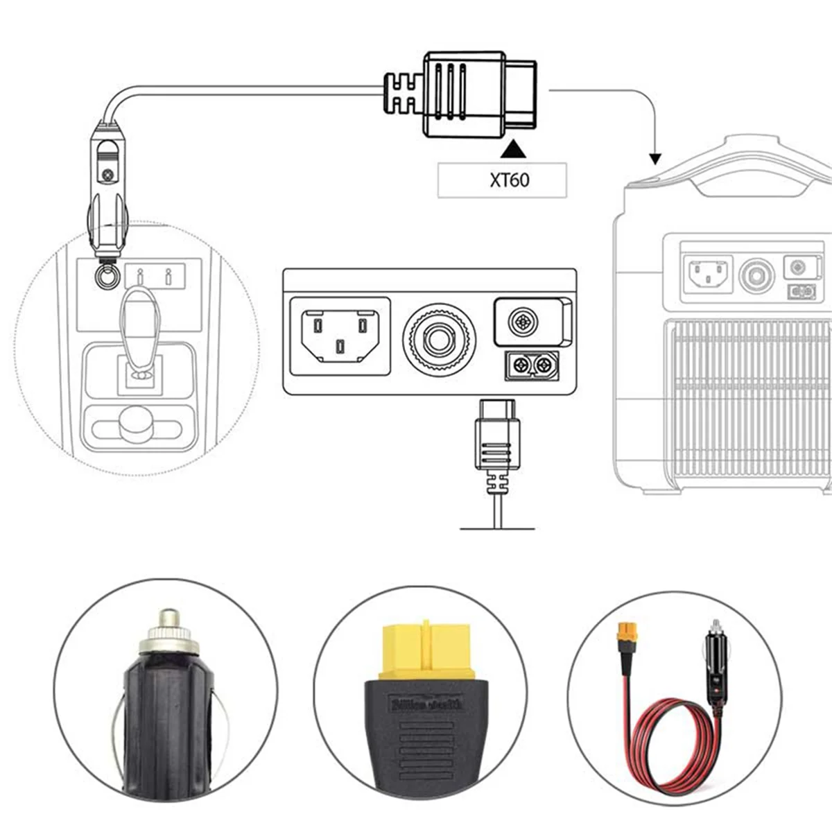 Newest  Car Cigarette Lighter to XT60 12V 24V Charging Cable for ALLPOWERS S2000 Bluetti EB55,Anker 757/767 Ecoflow Delta Series