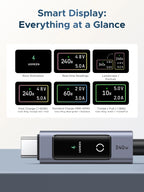 UGREEN PD240W USB-C Cable Digital Display Charging Smart Cable for Laptop HP Dell MacBook iPhone Duo 18/17 Samsung S26/25 iPad