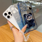 Colorful bead bear stand shiny cardstock electroplated soft case suitable for iPhone17 16 14 15 13 12 11 phone cases bead chain